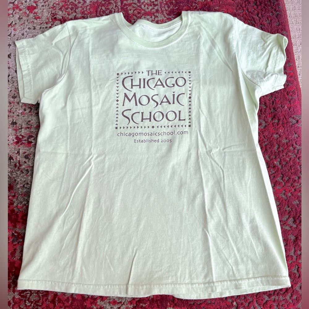 Chicago Mosaic school T-shirt. Mint green. size large.